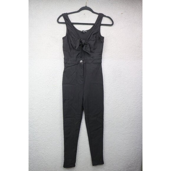 Haute Monde Black Stretchy Jumpsuit-Size Medium-Cut-Out - Picture 1 of 11
